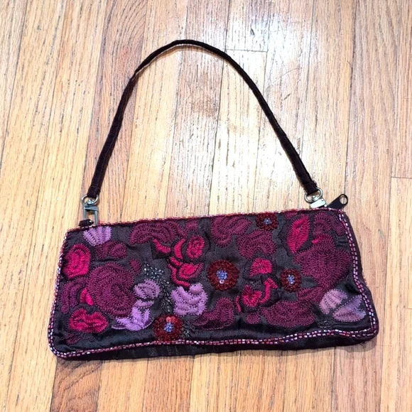 Vintage New York & Company Embroidered and Beaded Plum small clutch handbag - Picture 1 of 6